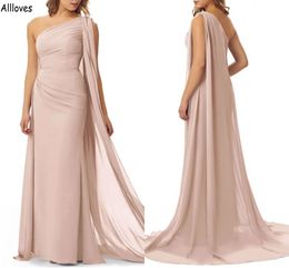 Light Pink Chiffon One Shoulder Bridesmaid Dresses With Wrap Summer Boho Country Wedding Guest Party Gowns Floor Length Long Maid Of Honor Dress Plus Size CL1875