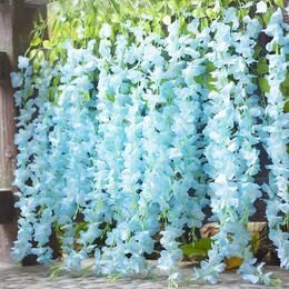 Decorative Flowers Artificial Wisteria Flower Vines Garland Hanging Rattan Fake Silk Home Decoration Wedding Party Ceiling Decor Outdoor