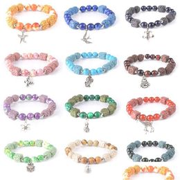 Beaded Wholesale High Quality Colored Lava Volcanic Stone Bracelet Alloy Jewelry Girlfriend Sisters Gift Drop D Dhz3X
