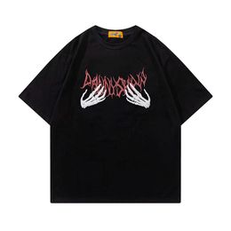 Men's T-Shirts Vintage Hand Bone Scrawl Angel Short Sleeve Tshirts for Men and Women Streetwear Oversized Tees Crew Neck Loose Summer Clothes Z0220