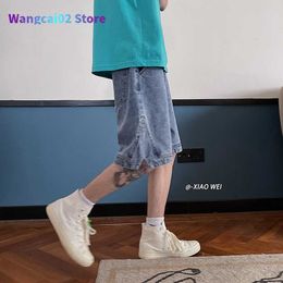 Men's Shorts Men's Shorts Summer New Loose Jeans Fashion Slit Decor Denim Dark Blue Pants Male Brand Clothes S-2XL 022023H