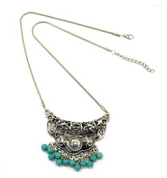 Pendant Necklaces Gypsy National Metal Blue Red Stone Necklace For Women Fashion Retro Bohemia Turkey Afghan Jewelry Gift Accessories