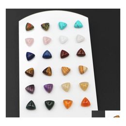 Stud Simple Trendy Geometric 10X10Mm Natural Stone Rose Quartz Earrings Triangle Mix Colour For Women Fashion Cute Small Wholesale Dr Dh1G4