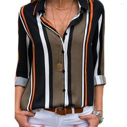 Women's Blouses Women Shirt Strip Print Single Breasted Bright Colour Lapel Long Sleeve 2023 Fashion For Daily Wear Tops Blusas