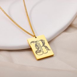 Pendant Necklaces Stainless Steel Initial Letter For Women Men Vintage Art Old English A-Z Choker Goth Jewellery Gift