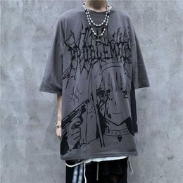 Men's T-Shirts Korean Trend Dark TShirt HipHop Graffiti Anime Print Summer Oversize Large Size ShortSleeved Shirt for Men Women Unisex Tees Z0220