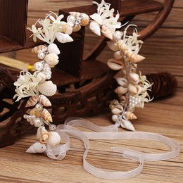 Wedding Hair Jewellery High-Grade Handmade Pearl Conch Big Hoop Sea Snail Shell Crown Brides Headdress Beach Wedding Hair Accessories 230217