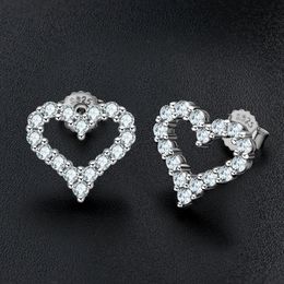 Sweet Fashion 925 Sterling Silver Bling Moissanite Diamond Heart Studs Earrings Jewellery for Girls Women Nice Gift