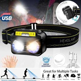 Powerful LED Headlight Sensor Head Light USB Rechargeable Headlamp Head Torch Flashlight Waterproof for Camping Hiking