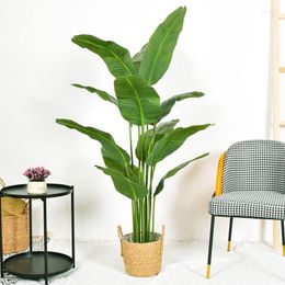Decorative Flowers Artificial Bird Of Paradise Plant 63'' Fake Palm Tree Feaux Plants In Pot Faux Banana For Indoor Outdoor Home