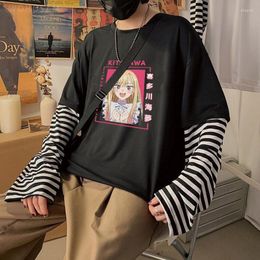 Men's T Shirts Kitagawa Marin Kawaii Manga Pink Graphics Long Sleeve T-shirts Harajuku My Dress Up Darling Oversized Fashion Casual Style