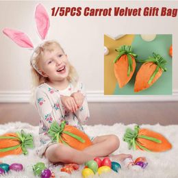 Easter Carrot Velvet Gift Bag Candy Cookie Snack Bags with Drawstring Jewelry Basket 2023 Easter Party Decoration bb0220