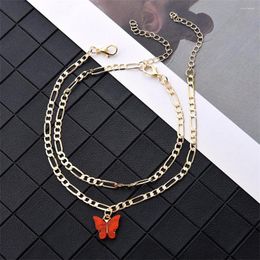 Anklets Simple Butterfly Link Chain Anklet For Women Metal Double Layer Figaro Leg Bracelets Summer Jewellery Fashion Girl Gift