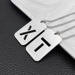 Pendant Necklaces Stainless Steel Letter A-Z 26 Alphabet ID Blank Dog Tags Necklace Rectangle Military Army Initials Name Jewellery 55cm