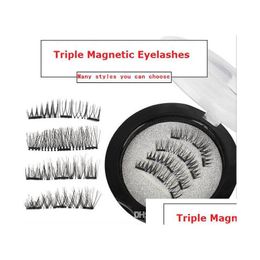 False Eyelashes Triple 3D Magnetic Magnet Lashes Eye Makeup Kit Gift Drop Delivery Health Beauty Eyes Dh3Om