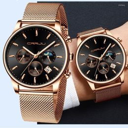 Wristwatches Reloj Hombre CRRJU Top Luxury Men Multifunction Watches Waterproof Business Casual Quartz Date Wrist Watch Male Mesh Strap Cloc