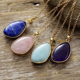 Pendant Necklaces Natural Stone Gold Plated Link Chain Chokers Minimalist Designer Gems Man Couples Jewellery Bijou