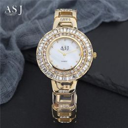 Wristwatches ASJ 2023 Women Rhinestone Watches Lady Big Wrist Watch Diamond Top Bracelet Wristwatch Ladies Crystal Quartz Clock