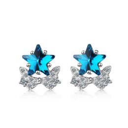 Stud Earrings Charm 925 Silver For Women Wedding Exquisite Crystal Blue Star Cute Butterfly Earring Jewelry Lady Birthday GiftStud
