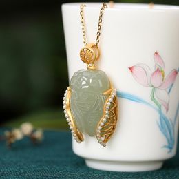 Pendant Necklaces S925 Sterling Silver Gold-Plated Natural Ian Jade Female Knows Golden Cicada Niche Design