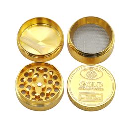 50mm Four Layer Tobacco Grinders Machine Golden Zinc Alloy Weeds Spice Crusher Herb Grinder Smoke Manual Tobacco Grinder Herbal Metal Grinder Smoking Accessories