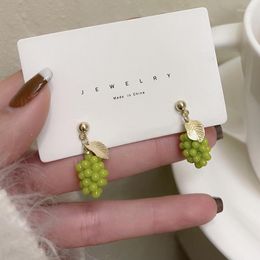 Backs Earrings Japanese Style Cute Green Grape Ear Clips Summer Fahion Fresh Fruit Small Grapes Clip On For Women Baby Girls