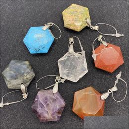 Charms Wholesale Mticolor Hexagonal Shape Pendant Natural Stone Material For Jewelry Making Diy Handmade Accessories Bead Dr Dhtyd