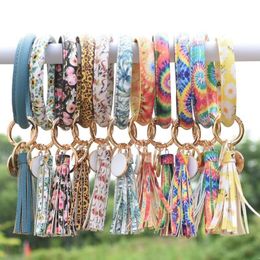 90 Colors Tassels Keyring Bracelets Party Wristlet Keychain Bracelet Circle Key Ring Bangle Key Ring Chain for Women Wholesale