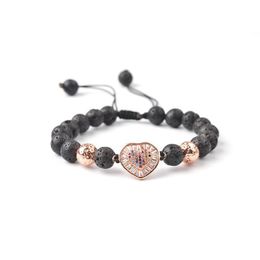 Beaded New Style Natural Volcanic Stone Heart Micro Inlaid With Haoshi Love Energy Bracelet Hand Woven String Adjustable La Dhuim