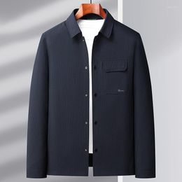 Men's Jackets 2023 Men Gray Dark Blue Green Spring Autumn Turn Collar Single-Breasted Coat Male Casual Daily Plain Colour Outerwear