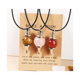 Pendant Necklaces Round Natural Stone Pendum Necklace Rose Quartz Crystal Make Wish Card Healing For Women Me Baby Drop Delivery Jew Dhywy