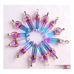 Charms Coloured Glass Crystal Hexagon Healing Pendants For Diy Earrings Necklace Jewellery Making Drop Delivery Findings Components Dhgfk