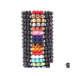 Beaded Strands 7 Chakras Natural Stone Beaded Bracelet Lava Round Beads Bracelets Healing Energy Yoga For Men Women Jewelry Baby Dr Dh8Hl