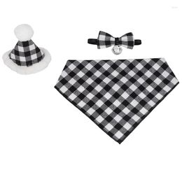 Dog Apparel Christmas Bandana Hat Bow Tie Set Plaid Pet Scarf Triangular Bibs Accessories For Dogs Pets(White)
