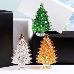 Decorative Objects Figurines Christmas tree K9 Crystal Tree Miniature ornaments Glass Paperweight Statue Collectible Home Decor 230221