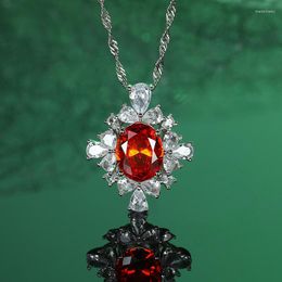 Chains S925 Sterling Silver High Carbon Diamond Cut Red Gem Necklace Simple And Light Luxury Women's Jewellery Free Delivery