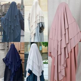 Ethnic Clothing Three-layer Turban Islamic Prayer Hijab Khimar Muslim Women Niqab Ramadan Overhead Dubai Turkish One Piece Jilbab