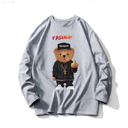 Men's Hoodies Sweatshirts Long Sleeve Men T Shirt 100 Cotton Men's Clothing Bear Print Women Oversized Vintage Anime TShirts Fashion Tee Free Shipping Z0221