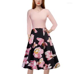 Party Dresses Womens Elegant Vintage Rockabilly Floral Flower Print Pinup V Neck Casual Bodycon Sheath Dress With Pockets G26
