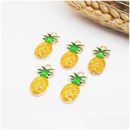 Charms 20Pcs/Pack 11 5 24 5Mm Lovely Fruite Pineapple Pendant For Earrings Drop Alloy Jewellery Making Findings Handmade Enamel Dhuuo