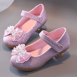 Sandals Kids Perform Princess Leather Shoes For Girls Knot Dance Wedding Children High Heel Shoes Girls Sandals CSH1266