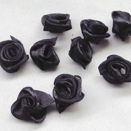 Decorative Flowers Wreaths 50Pcs/lot Mini Satin Ribbon Rose Flower Rosettes Fabric Bow Appliques For Wedding Decoration Craft Sewing Accessories DIY T230217