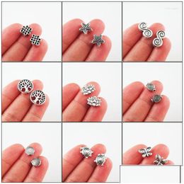 Charms Fashion Lotus Flower Animal Butterfly Tortoise Tree Star Spacer Bar Beads Tibetan Sier Plated Drop Delivery 202 Dhbch