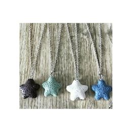 Pendant Necklaces Fashion Sier Color Starfish Lava Stone Necklace Volcanic Rock Aromatherapy Essential Oil Diffuser For Women Jewelr Dhfez