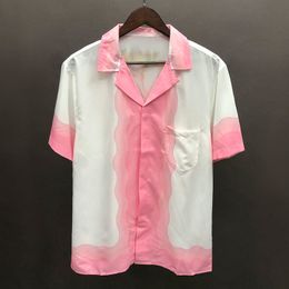 Men's Casual Shirts Summer Pink Flower Print Short Sleeve Men Streetwear Camisa Fashion Masculina Moda Hombre 2023 230221