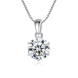 Classic Six Claw Set Moissanite S925 Silver Pendant Necklace Jewellery Fashion Women Box Chain Sparkling Necklace for Women Wedding Party Valentine's Day Gift SPC