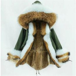 Women's Fur & Faux Women Real Coat Winter Jacket Liner 2023 Collar Hood Cuffs Long ParkaThick Warm Natural Raccoon