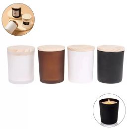 candle holders 200ml Frosted Glass Candle Jar Candles Cup Empty Container diy Aromatherapy Candle Holder with Wood Lid