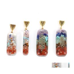 Charms Retro Reiki Healing Chips Stone Natural Crystal Lit Ripsy Meditation Seven Chakra Pendants Diy Pendum Necklaces Jewelry Drop Dhy0W