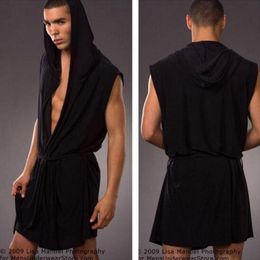 Men's Sleepwear Robes Comfortable Casual Bathrobes Sleeveless Viscose Hooded Ice Silk Pajamas Home Loose Fitting ClothesMen's Men'